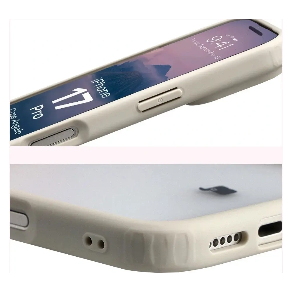 Etui Bizon Case Angelo do Apple iPhone 17 Pro półprzezroczyste z beżową ramką