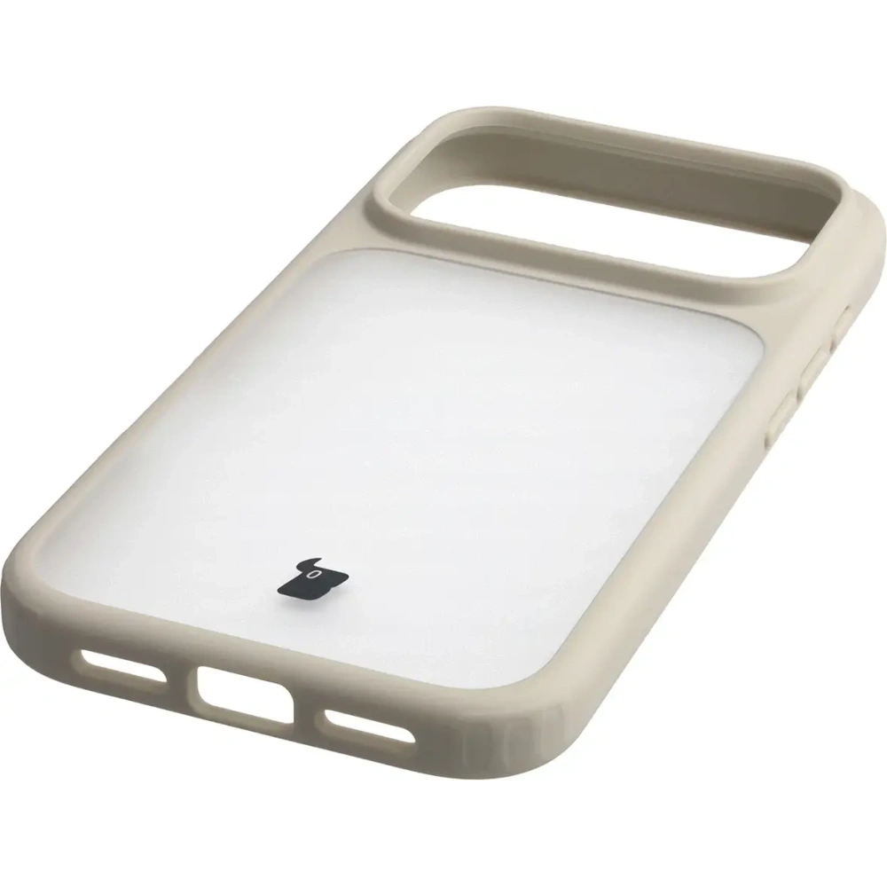 Etui Bizon Case Angelo do Apple iPhone 17 Pro półprzezroczyste z beżową ramką