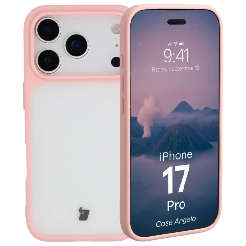 Etui Bizon Case Angelo do Apple iPhone 17 Pro półprzezroczyste z jasnoróżową ramką