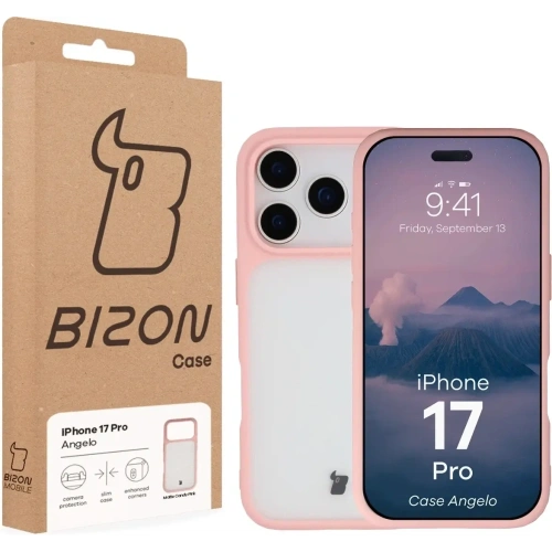 Etui Bizon Case Angelo do Apple iPhone 17 Pro półprzezroczyste z jasnoróżową ramką