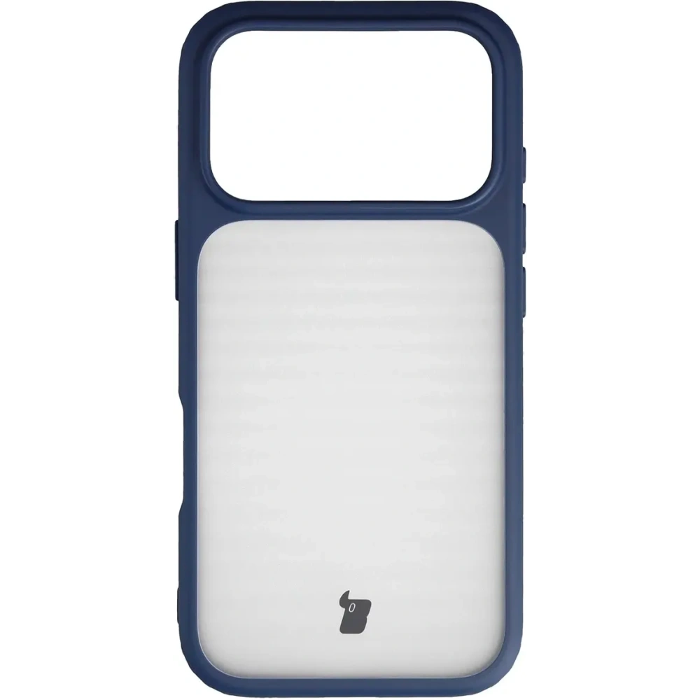 Etui Bizon Case Angelo do Apple iPhone 17 Pro półprzezroczyste z granatową ramką