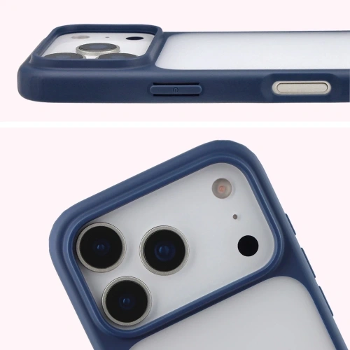 Etui Bizon Case Angelo do Apple iPhone 17 Pro półprzezroczyste z granatową ramką
