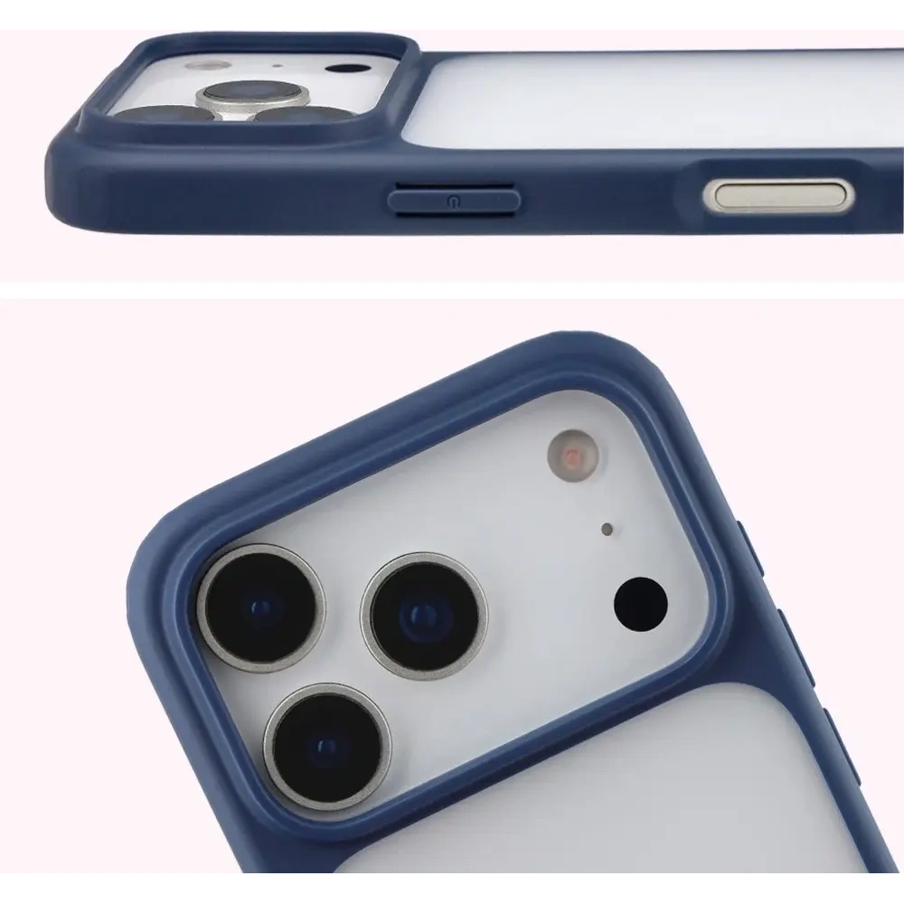 Etui Bizon Case Angelo do Apple iPhone 17 Pro półprzezroczyste z granatową ramką