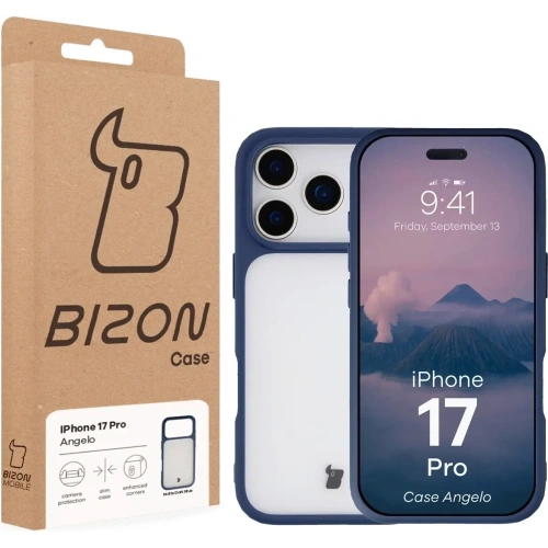 Etui Bizon Case Angelo do Apple iPhone 17 Pro półprzezroczyste z granatową ramką