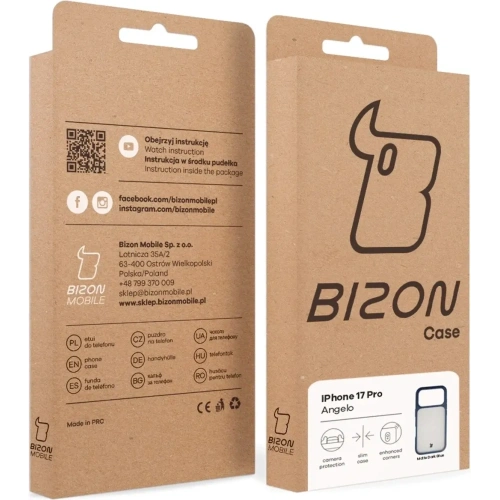 Etui Bizon Case Angelo do Apple iPhone 17 Pro półprzezroczyste z granatową ramką