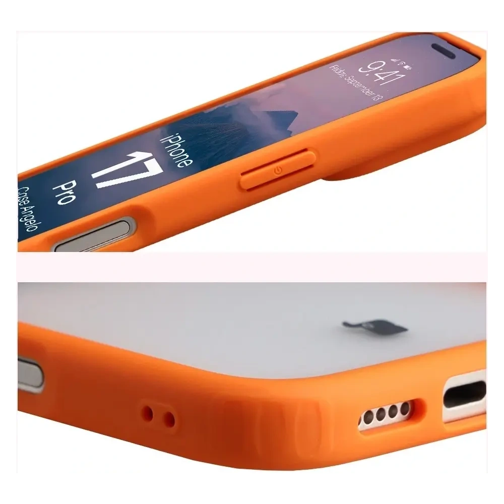 Etui Bizon Case Angelo do Apple iPhone 17 Pro półprzezroczyste z pomarańczową ramką