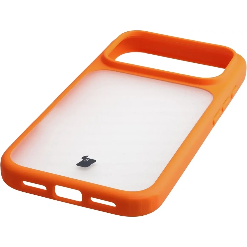 Etui Bizon Case Angelo do Apple iPhone 17 Pro półprzezroczyste z pomarańczową ramką
