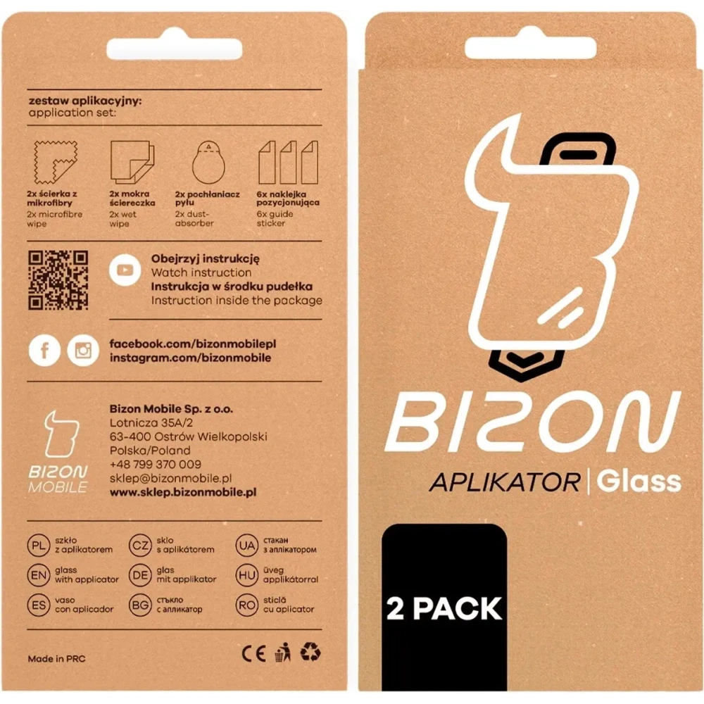 Szkło hartowane z ramką do łatwej aplikacji Bizon Glass Aplikator do Apple iPhone 17 Pro Max [2 PACK]