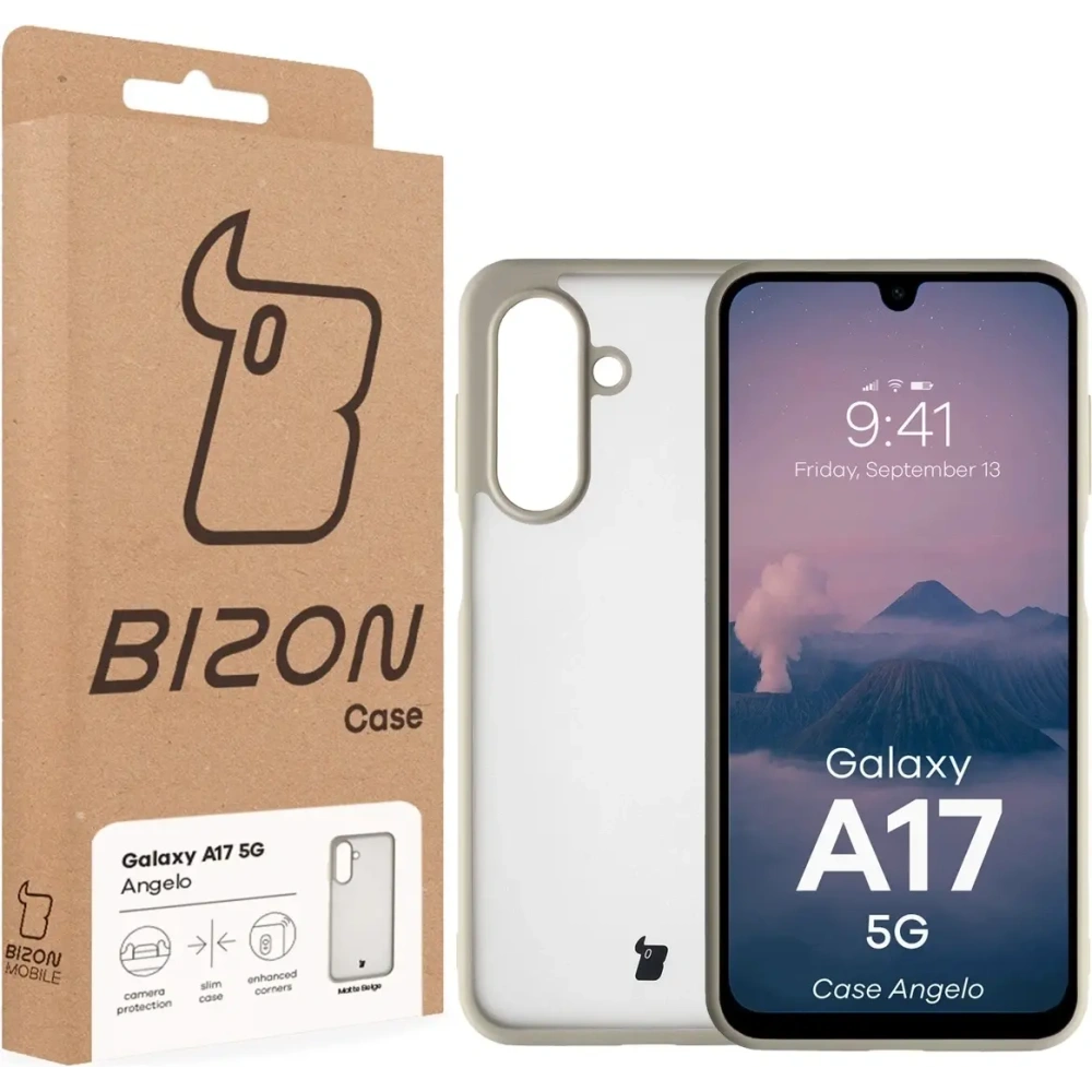 Etui Bizon Case Angelo do Samsung Galaxy A17 5G półprzezroczyste z beżową ramką