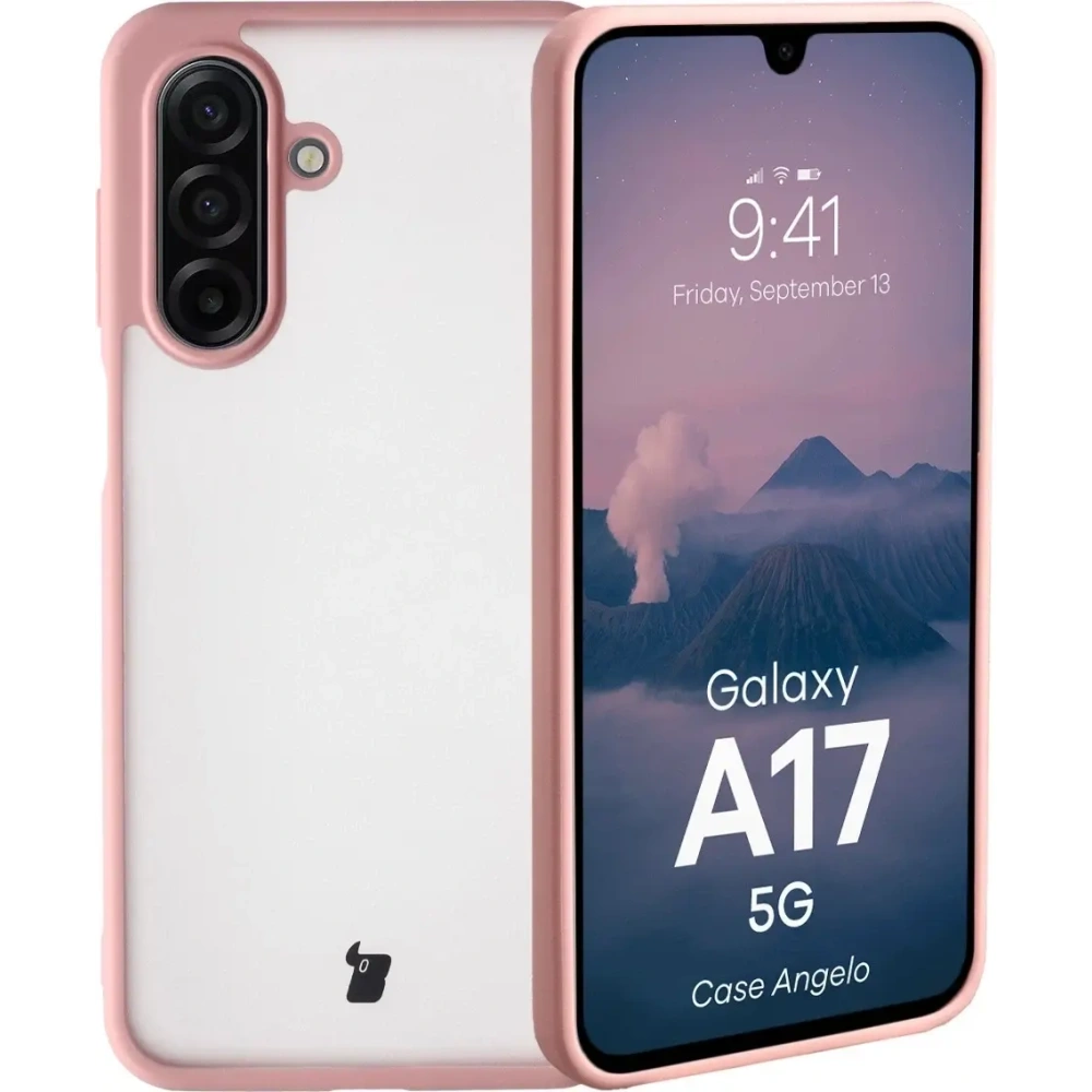 Etui Bizon Case Angelo do Samsung Galaxy A17 5G półprzezroczyste z jasnoróżową ramką