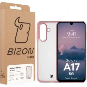 Etui Bizon Case Angelo do Samsung Galaxy A17 5G półprzezroczyste z jasnoróżową ramką