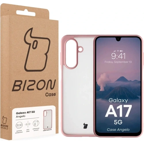 Etui Bizon Case Angelo do Samsung Galaxy A17 5G półprzezroczyste z jasnoróżową ramką