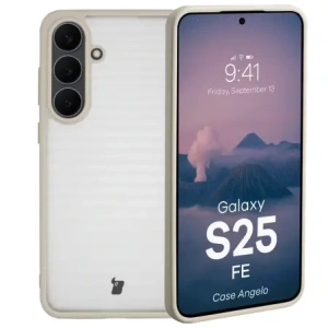 Etui Bizon Case Angelo do Samsung Galaxy S25 FE półprzezroczyste z beżową ramką