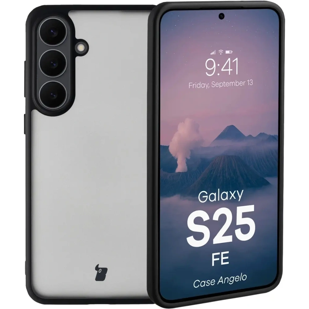 Etui Bizon Case Angelo do Samsung Galaxy S25 FE przydymione z czarną ramką