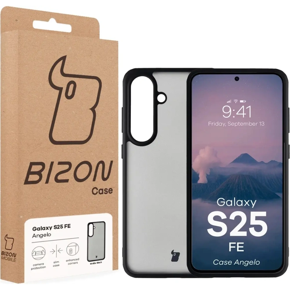 Etui Bizon Case Angelo do Samsung Galaxy S25 FE przydymione z czarną ramką