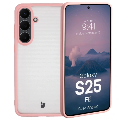Etui Bizon Case Angelo do Samsung Galaxy S25 FE półprzezroczyste z jasnoróżową ramką