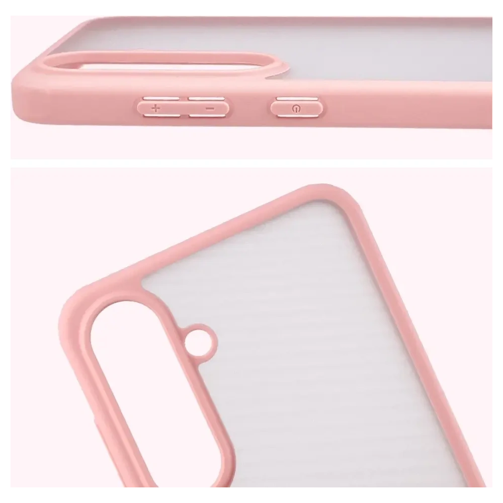 Etui Bizon Case Angelo do Samsung Galaxy S25 FE półprzezroczyste z jasnoróżową ramką