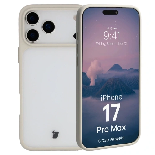 Etui Bizon Case Angelo do Apple iPhone 17 Pro Max półprzezroczyste z beżową ramką