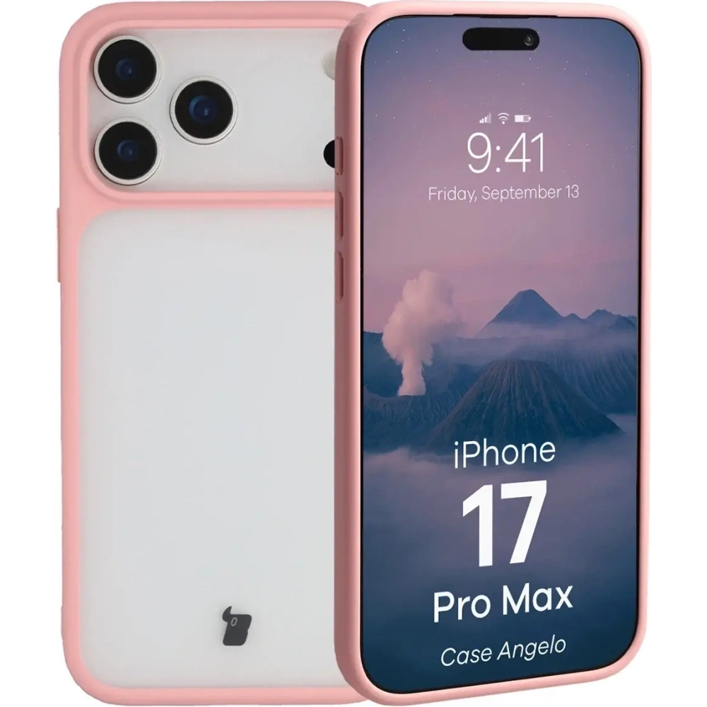 Etui Bizon Case Angelo do Apple iPhone 17 Pro Max półprzezroczyste z jasnoróżową ramką