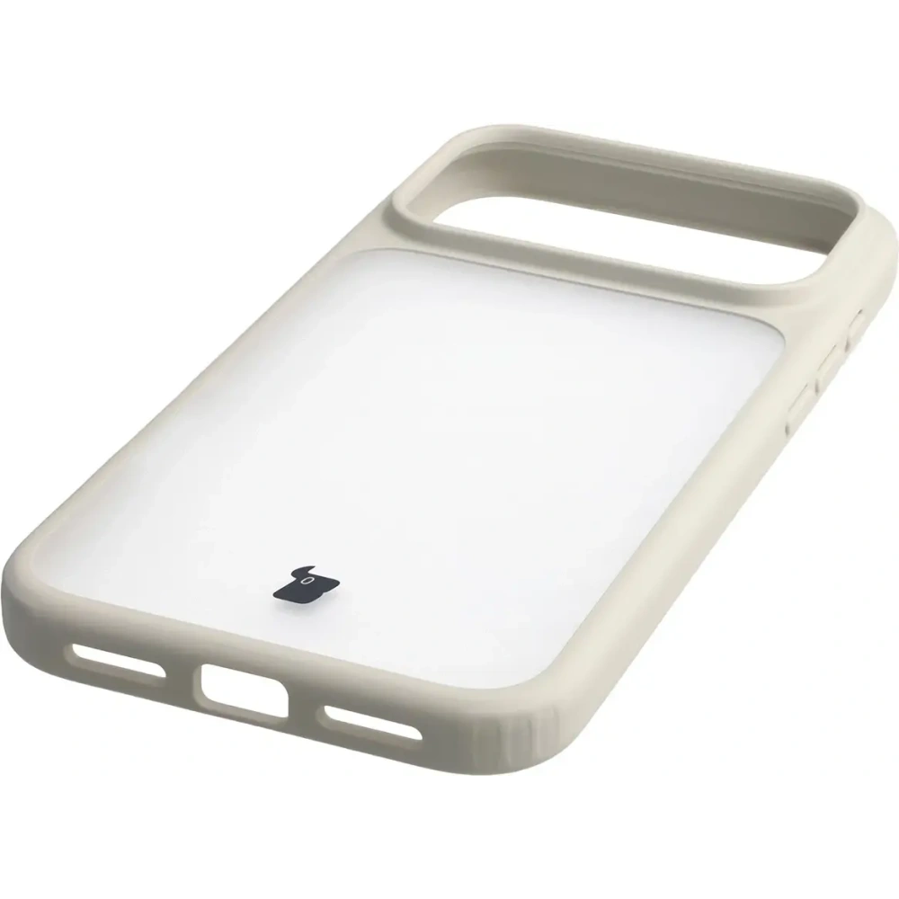 Etui Bizon Case Angelo do Apple iPhone 17 Pro Max półprzezroczyste z beżową ramką
