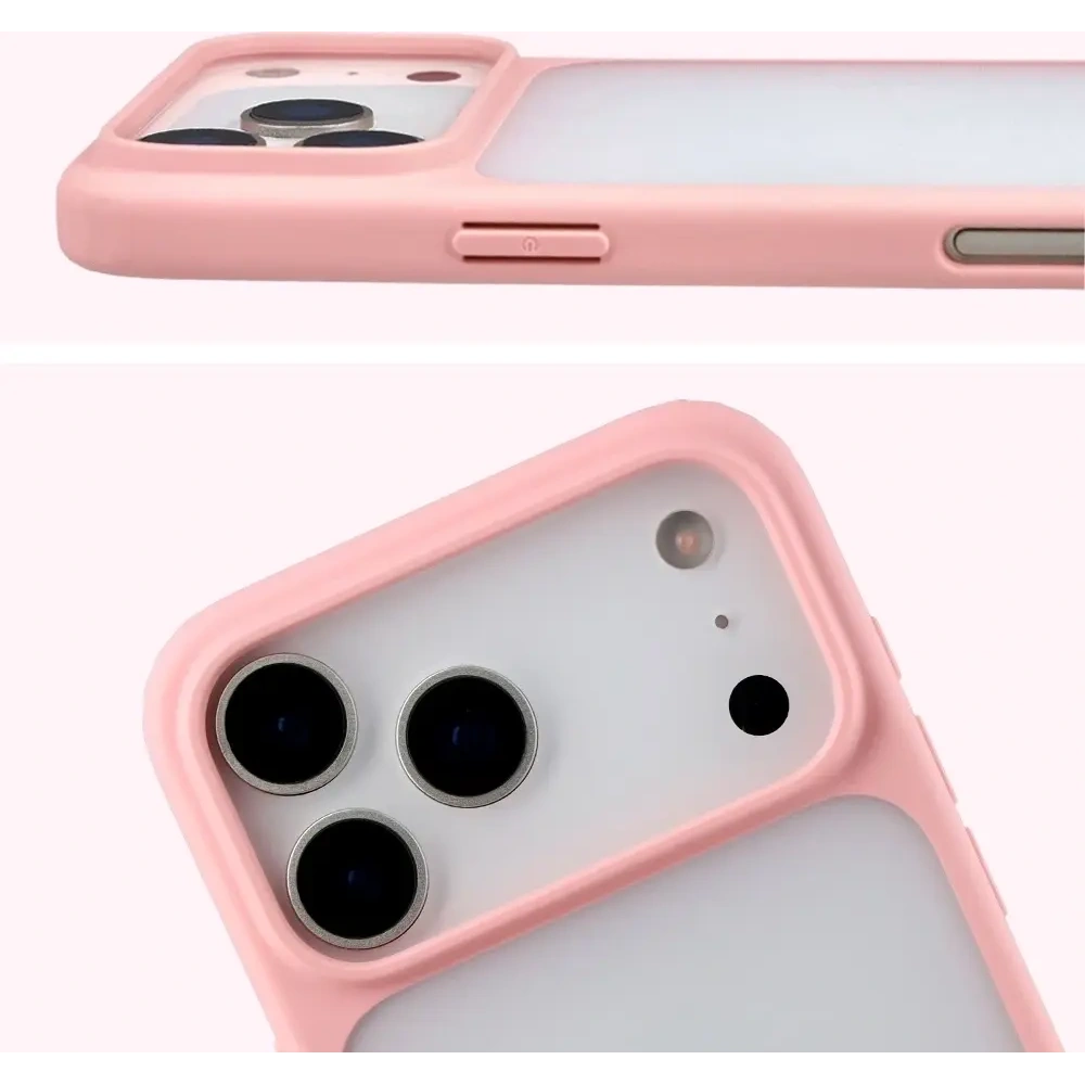 Etui Bizon Case Angelo do Apple iPhone 17 Pro Max półprzezroczyste z jasnoróżową ramką