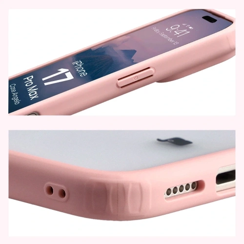 Etui Bizon Case Angelo do Apple iPhone 17 Pro Max półprzezroczyste z jasnoróżową ramką