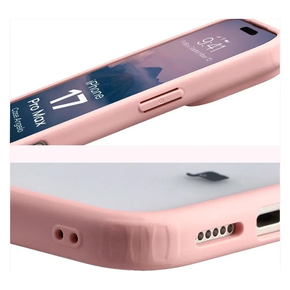 Etui Bizon Case Angelo do Apple iPhone 17 Pro Max półprzezroczyste z jasnoróżową ramką