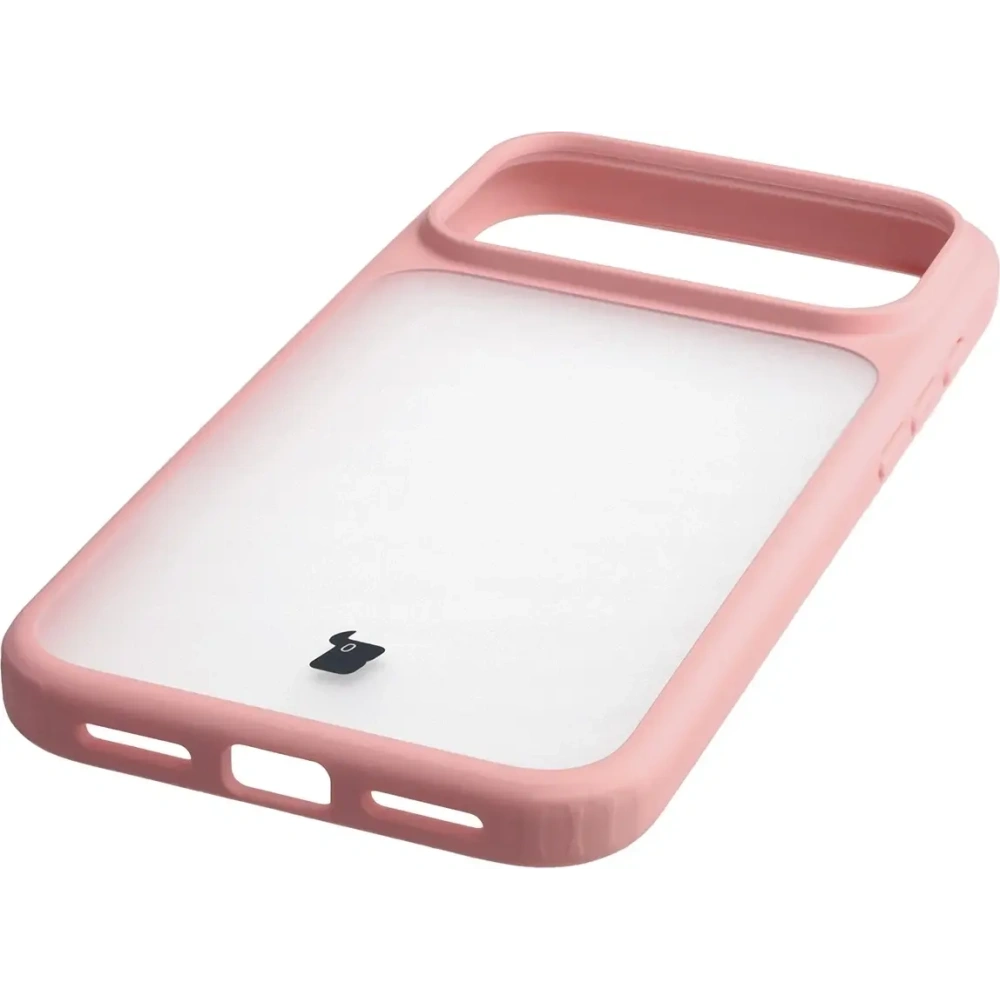 Etui Bizon Case Angelo do Apple iPhone 17 Pro Max półprzezroczyste z jasnoróżową ramką