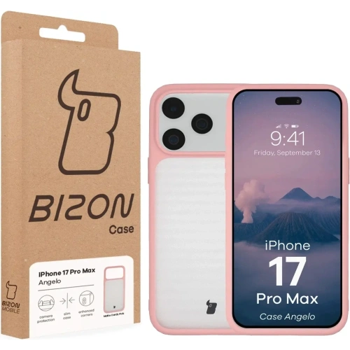 Etui Bizon Case Angelo do Apple iPhone 17 Pro Max półprzezroczyste z jasnoróżową ramką