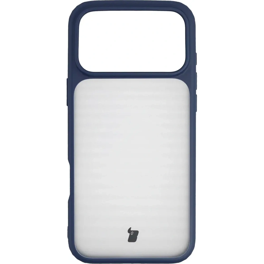 Etui Bizon Case Angelo do Apple iPhone 17 Pro Max półprzezroczyste z granatową ramką