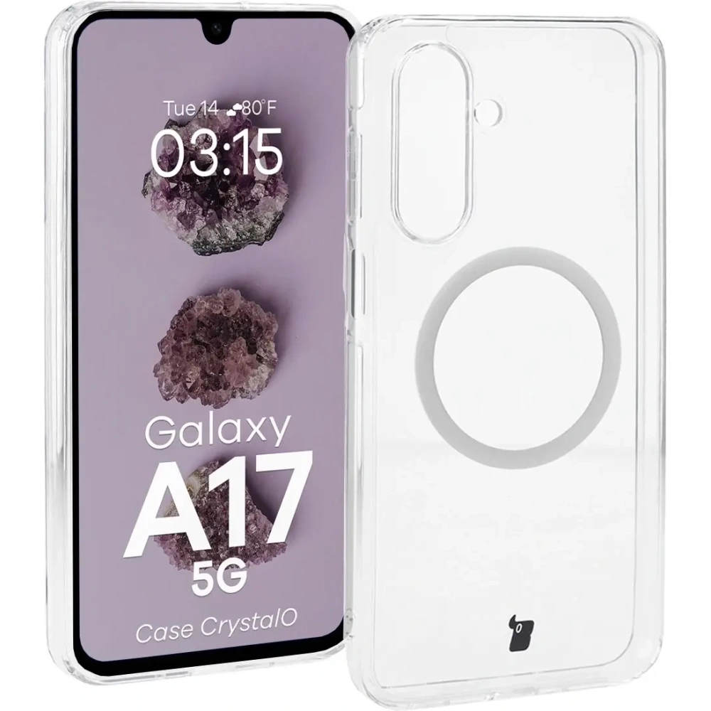 Etui z pierścieniem magnetycznym Bizon Case CrystalO Magnetic do Samsung Galaxy A17 5G przezroczyste