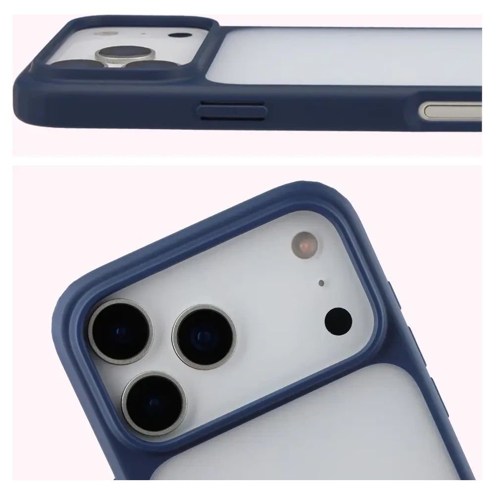 Etui Bizon Case Angelo do Apple iPhone 17 Pro Max półprzezroczyste z granatową ramką