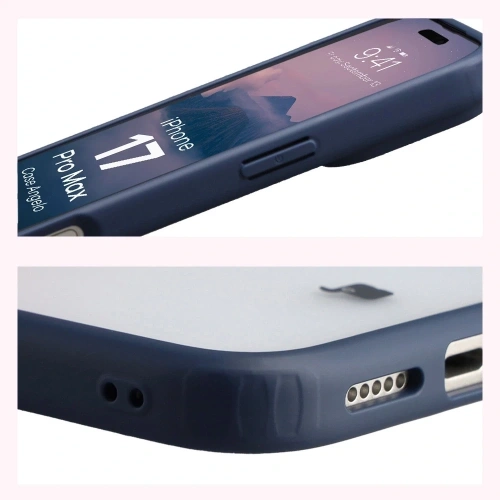 Etui Bizon Case Angelo do Apple iPhone 17 Pro Max półprzezroczyste z granatową ramką