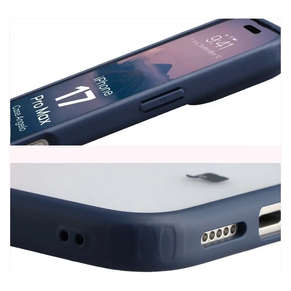 Etui Bizon Case Angelo do Apple iPhone 17 Pro Max półprzezroczyste z granatową ramką