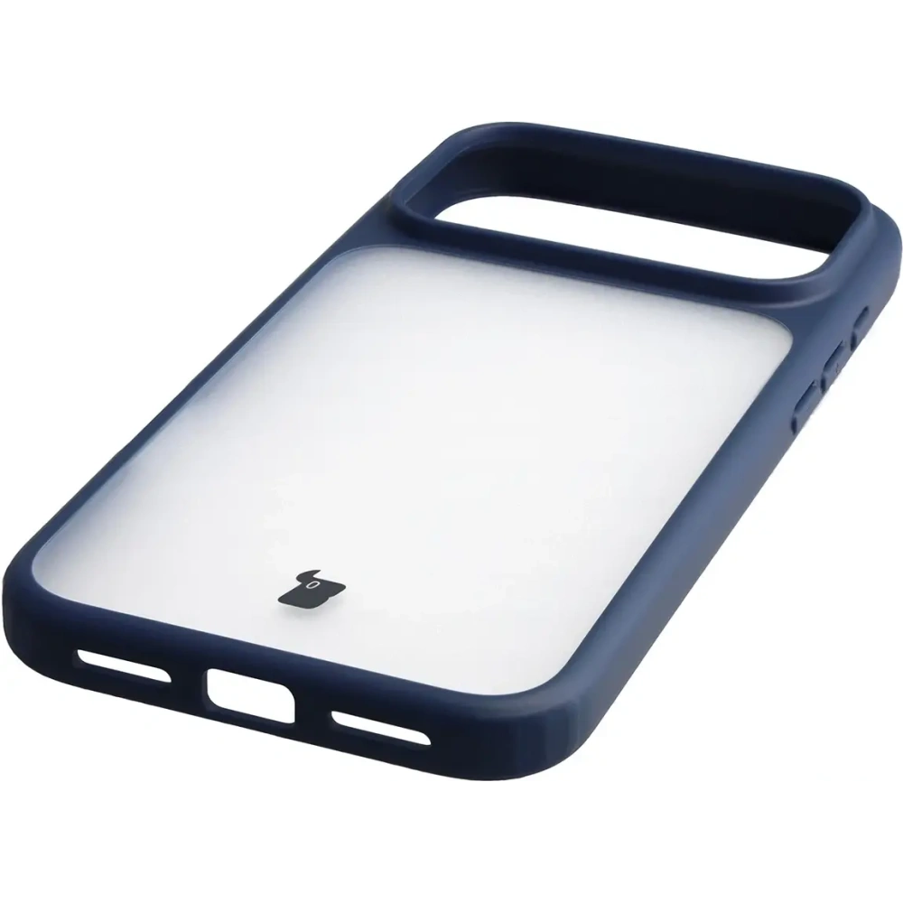 Etui Bizon Case Angelo do Apple iPhone 17 Pro Max półprzezroczyste z granatową ramką