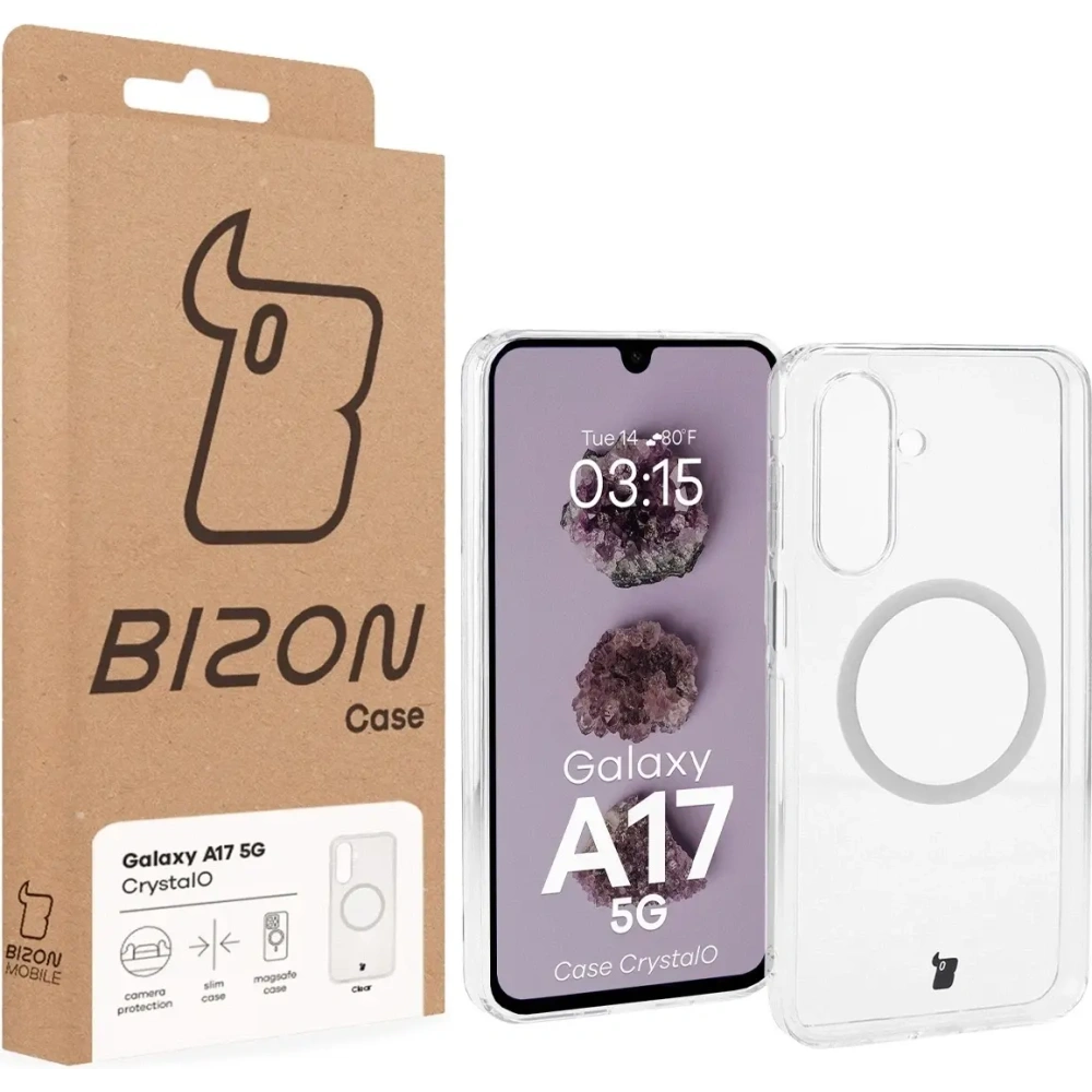 Etui z pierścieniem magnetycznym Bizon Case CrystalO Magnetic do Samsung Galaxy A17 5G przezroczyste