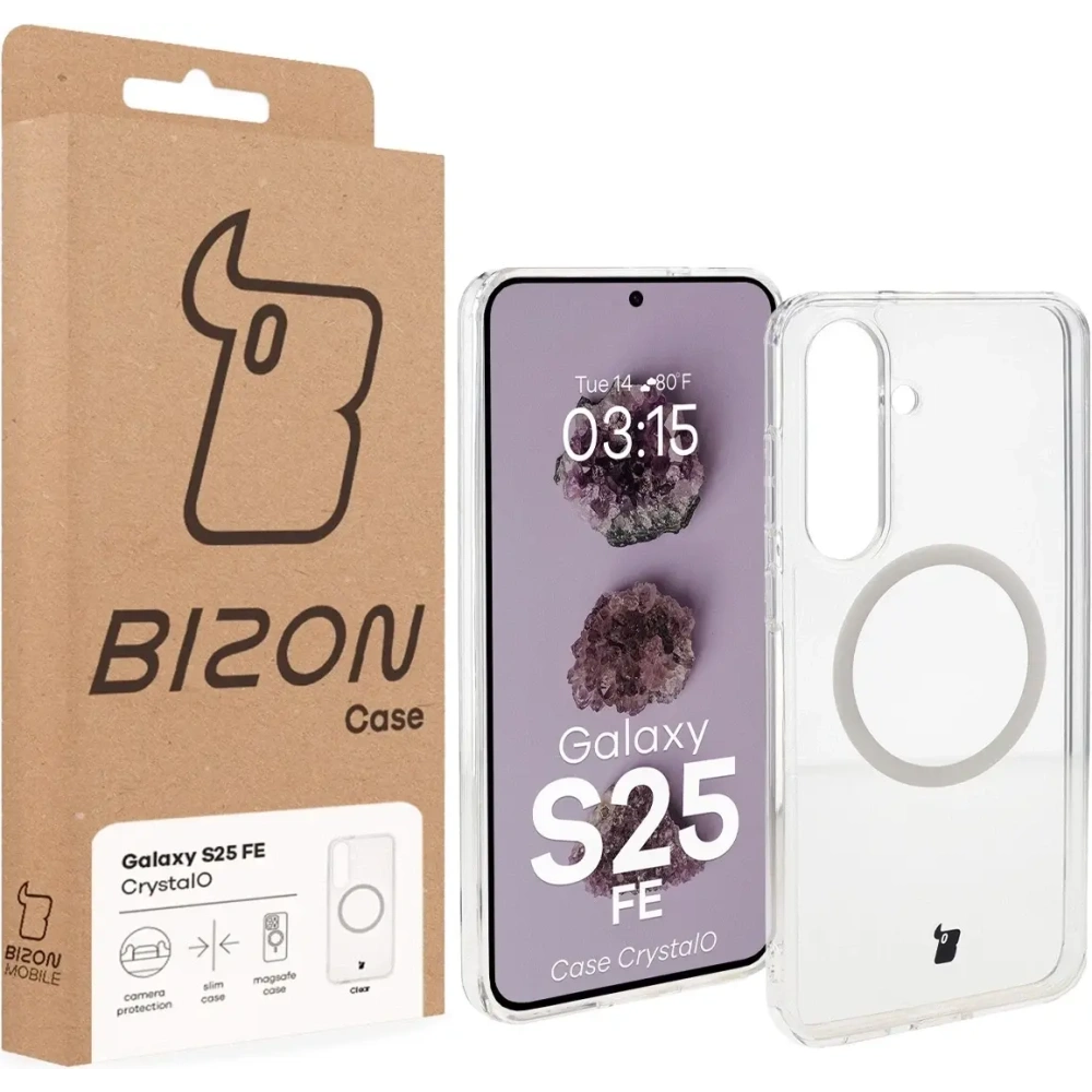 Etui z pierścieniem magnetycznym Bizon Case CrystalO Magnetic do Samsung Galaxy S25 FE przezroczyste