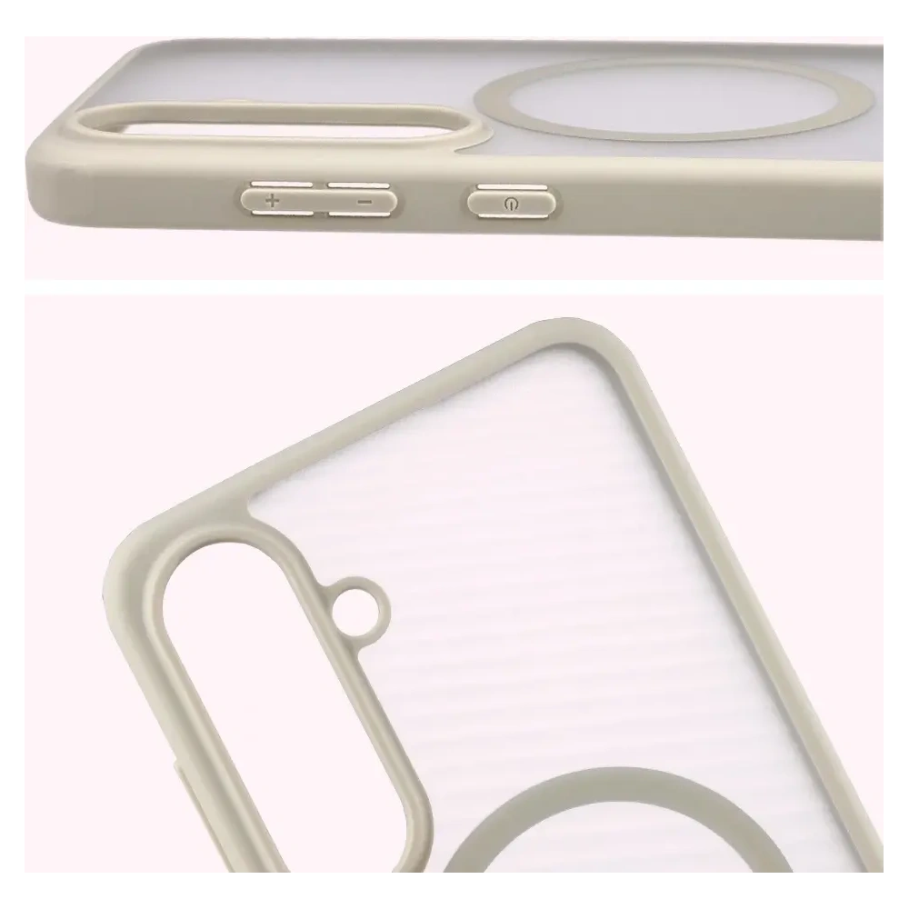 Etui z pierścieniem magnetycznym Bizon Case MatteO Magnetic do Samsung Galaxy S25 FE przydymione-beżowe