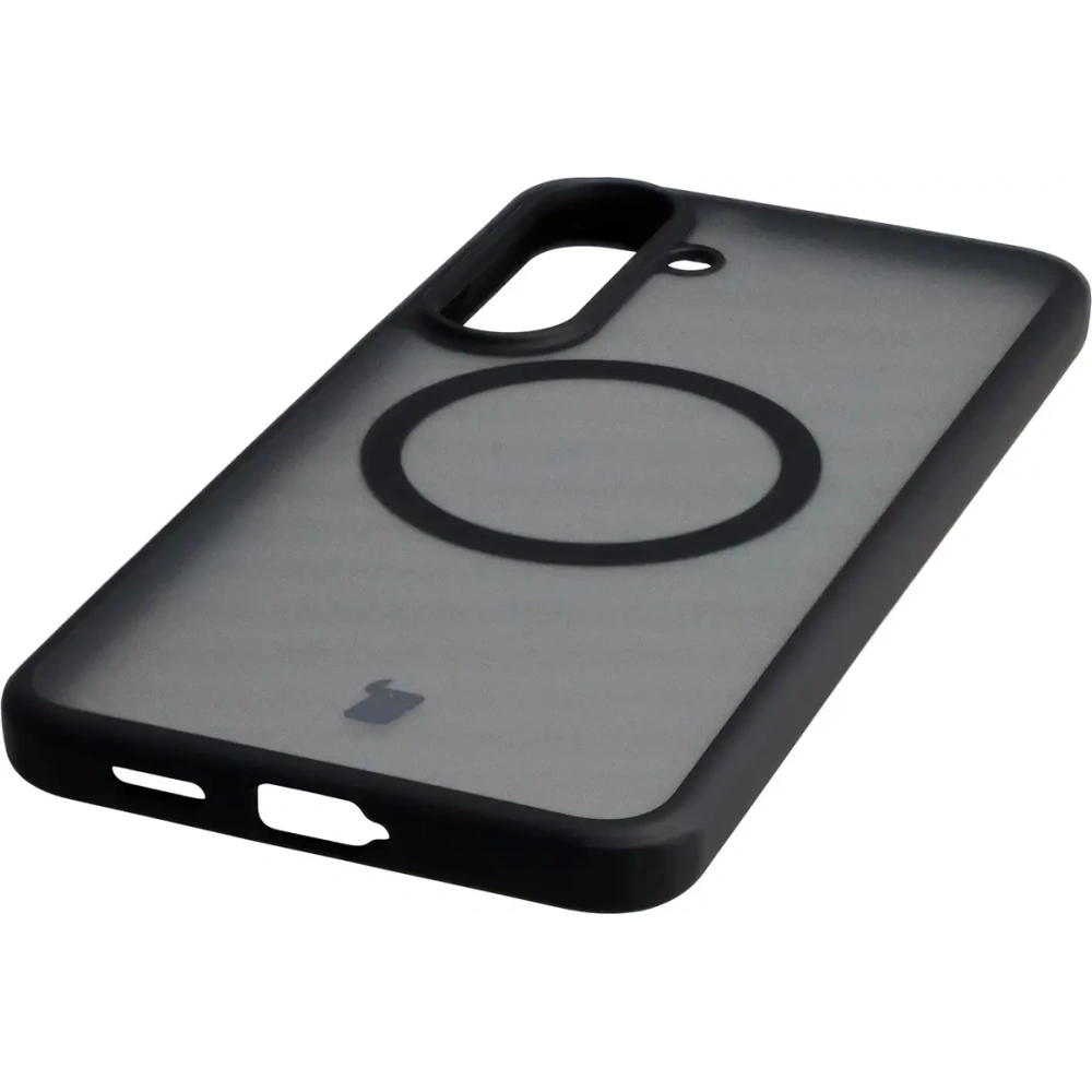 Etui z pierścieniem magnetycznym Bizon Case MatteO Magnetic do Samsung Galaxy S25 FE przydymione-czarne