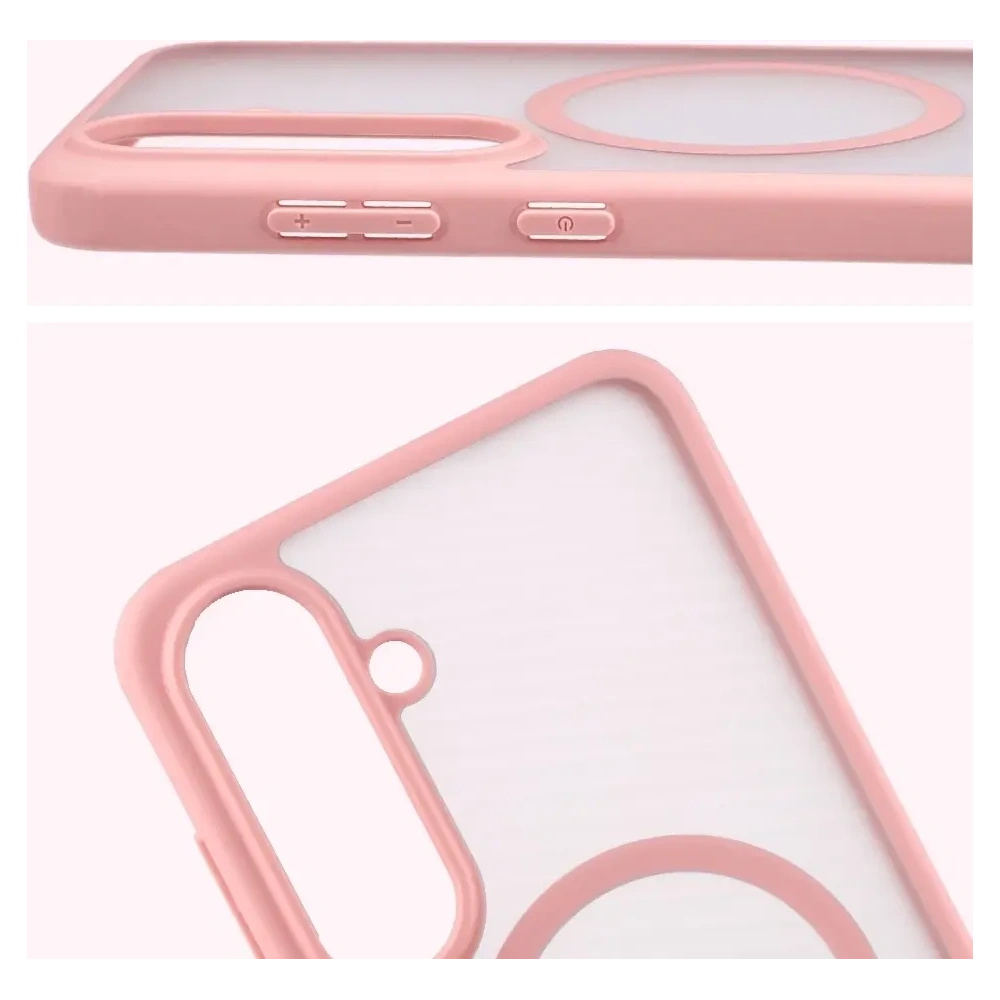 Etui z pierścieniem magnetycznym Bizon Case MatteO Magnetic do Samsung Galaxy S25 FE przydymione-jasnoróżowe