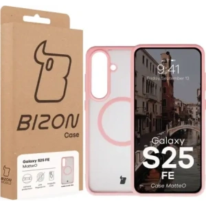 Etui z pierścieniem magnetycznym Bizon Case MatteO Magnetic do Samsung Galaxy S25 FE przydymione-jasnoróżowe