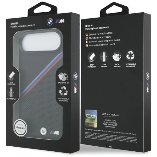 Etui BMW M Tricolor Metal Logo MagSafe do Apple iPhone 17 Air czarny