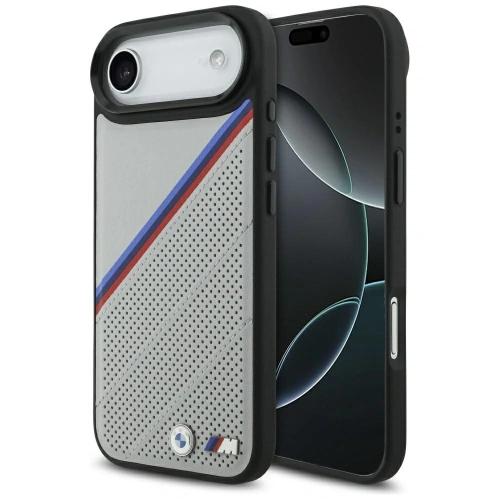 Etui BMW M Tricolor Metal Logo MagSafe do Apple iPhone 17 Air szary