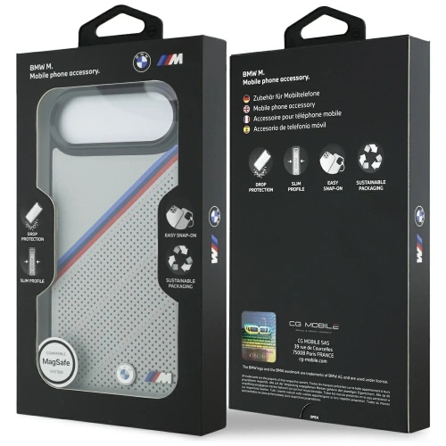 Etui BMW M Tricolor Metal Logo MagSafe do Apple iPhone 17 Air szary