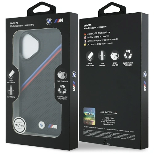 Etui BMW M Tricolor Metal Logo MagSafe do Apple iPhone 17 czarny
