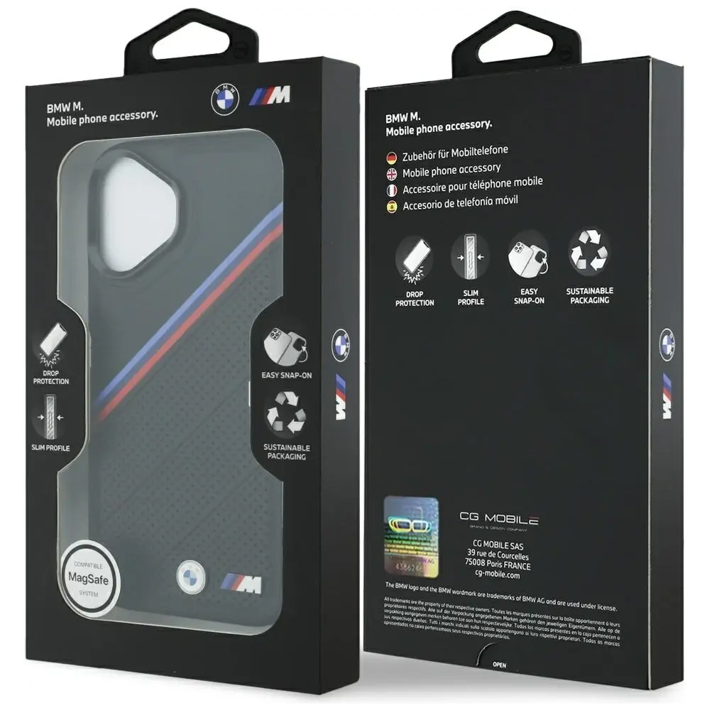 Etui BMW M Tricolor Metal Logo MagSafe do Apple iPhone 17 czarny