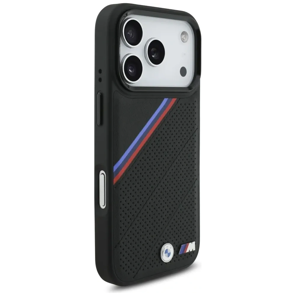 Etui BMW M Tricolor Metal Logo MagSafe do Apple iPhone 17 Pro czarny