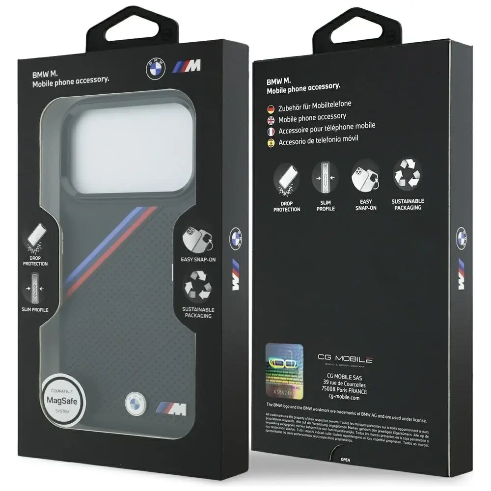 Etui BMW M Tricolor Metal Logo MagSafe do Apple iPhone 17 Pro czarny