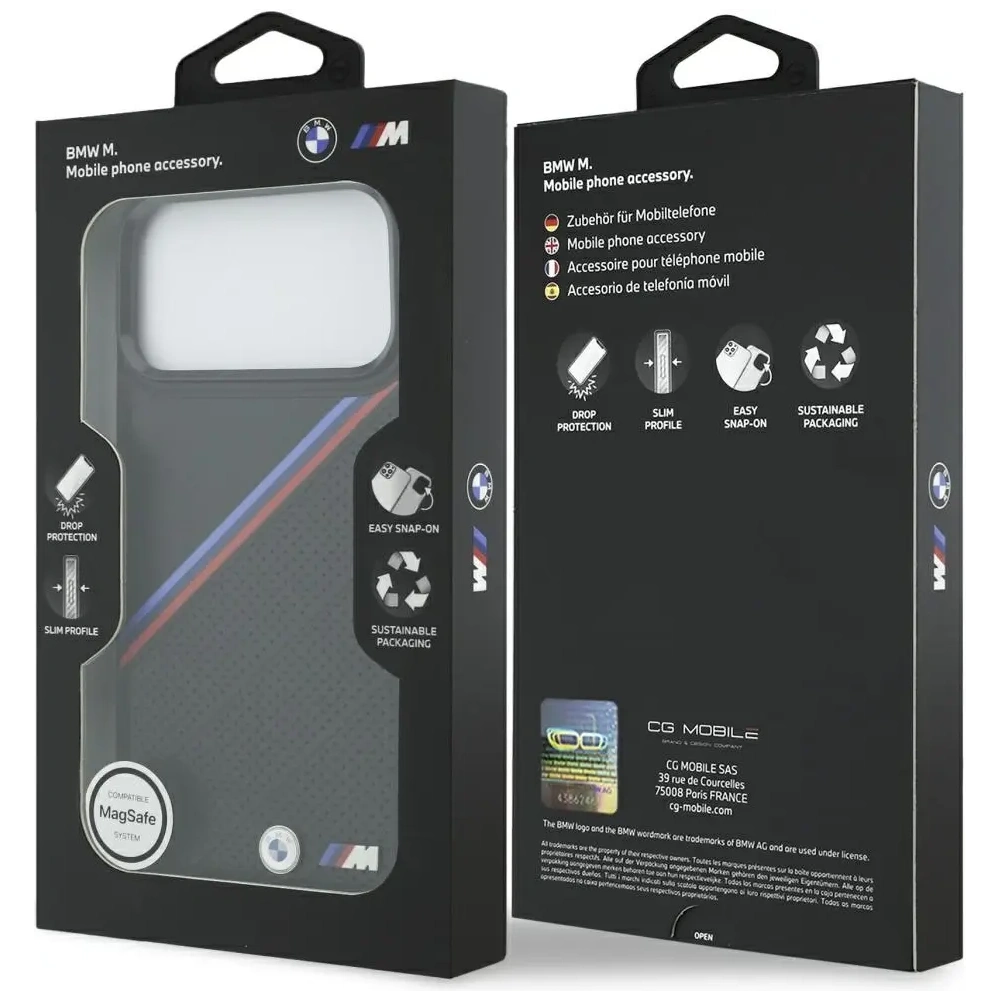 Etui BMW M Tricolor Metal Logo MagSafe do Apple iPhone 17 Pro Max czarny