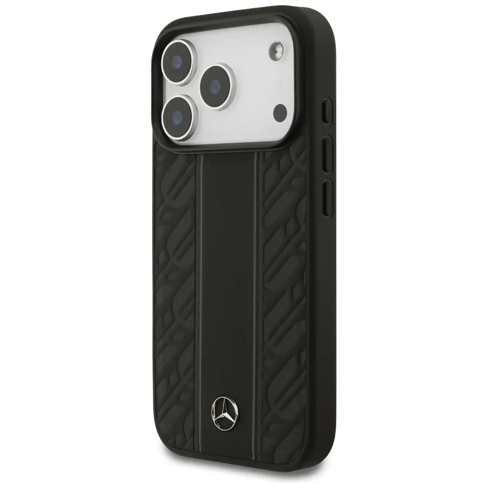 Etui Mercedes Leather Laurel Leaves Stripes MagSafe do Apple iPhone 17 Pro czarny